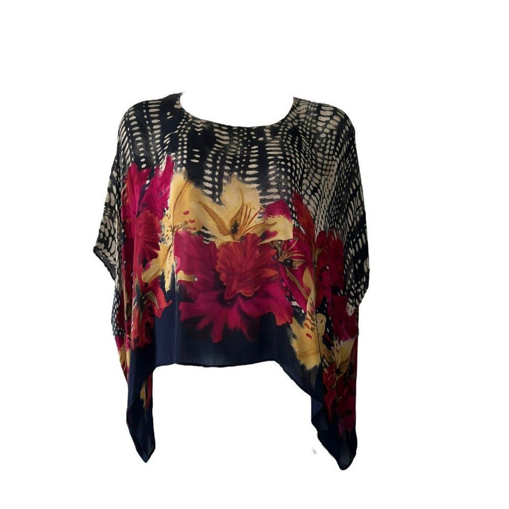 Chico's Design Sheer Floral Silk Poncho